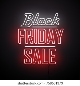 Black Friday background. Neon sign. Vector illustration. 