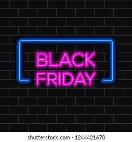 Black friday background with neon text. Vector illustration design
