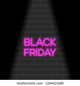 Black friday background with neon text. Vector illustration design