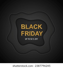 Black Friday background paper cut style with gold text