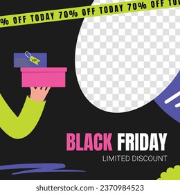 Black Friday background. Black Friday Sale banner. Black Friday design. typography. Template for Poster, Banner, promotion, advertising, web, social media post, ads, card. Vector illustration.