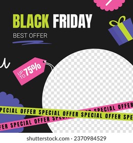 Black Friday background. Black Friday Sale banner. Black Friday design. typography. Template for Poster, Banner, promotion, advertising, web, social media post, ads, card. Vector illustration.