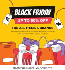Black Friday background. Black Friday Sale banner. Black Friday design. typography. Template for Poster, Banner, promotion, advertising, web, social media post, ads, card. Vector illustration.