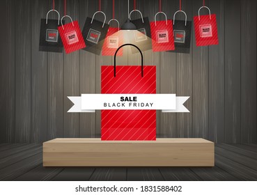 Black Friday background. Shopping promotion template for sale, discount, special offer, product marketing and banner advertising campaign . Vector illustration.