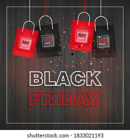 Black Friday background. Shopping promotion template for sale, discount, special offer, product marketing and banner advertising campaign . Vector illustration.