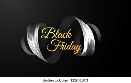 Black friday background with silver silk cloth or 3d brush paint stroke. Vector eps10.