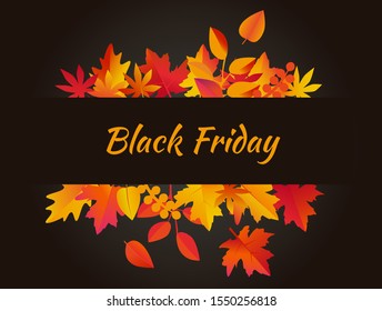 Black Friday background vector with autumn leaves.