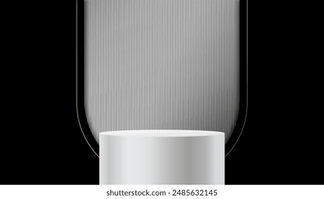 Black Friday background,Studio Room 3D Luxury Silver Cylinder Podium Stand with Light,Shadow on Black,Grey Wall.Vector Template Platform mockup for  Jewelry, Cosmetic Product Present,Sale,Promotion