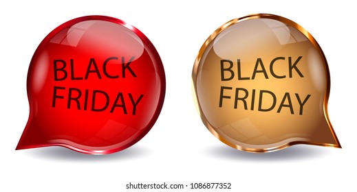 Black friday badge. Glass button, icon, emblem on isolated background. Vector illustration