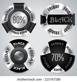 Black friday badge set of 4 with black ribbons and shiny metallic rings