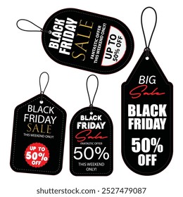 Black Friday badges, label, tags for sale and promotion. Black Friday sale ribbon banners collection. Black Friday sale tag banners