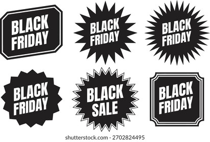 Conjunto de Vector de insignias de Black Friday: gran venta, descuento, etiquetas promocionales