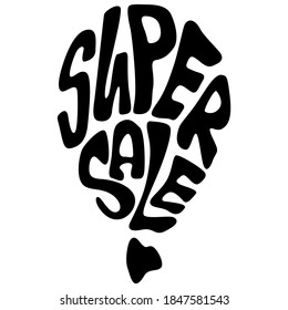 Black friday balloon emblem on white isolated backdrop. Super sale logo for invitation or gift card, notebook, online shop, promo flyer Phone case or cloth print Doodle style stock vector illustration