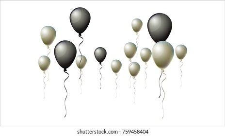 Black Friday Balloons Background. Black and Silver Realistic Balloons Collection. Cool Vector Illustration for Business, Party, Birthday or Holidays. Rich VIP Premium Stylish Balloons Flying Isolated.