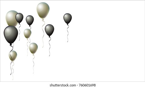 Black Friday Balloons Background. Black and Silver Realistic Balloons Collection. Cool Vector Illustration for Business, Party, Birthday or Holidays. Rich VIP Premium Stylish Balloons Flying Isolated.