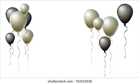 Black Friday Balloons Background. Black and Silver Realistic Balloons Collection. Cool Vector Illustration for Business, Party, Birthday or Holidays. Rich VIP Premium Stylish Balloons Flying Isolated.