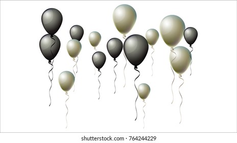 Black Friday Balloons Background. Black and Silver Realistic Balloons Collection. Cool Vector Illustration for Business, Party, Birthday or Holidays. Rich VIP Premium Stylish Balloons Flying Isolated.