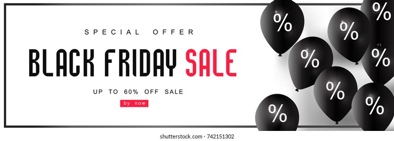 Black Friday, black balloons, Big Sale, creative template on flat design