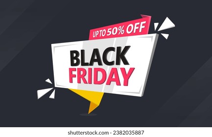 Black Friday Banner. 50% OFF. Vector black Friday sale banner design.