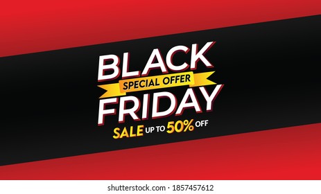 Black Friday Banner, Abstract Design, Black & Red, Gradient, Shopping, Discount.