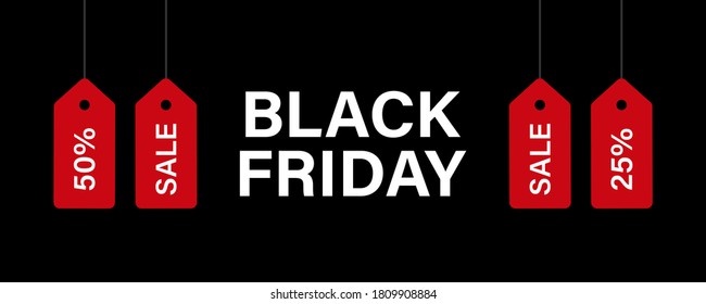 Banner del Black Friday. Plantilla de afiche de vector abstracto. Banner de Black Friday con etiquetas de venta rojas. Vector de material. EPS 10