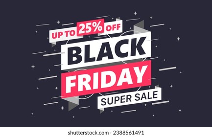 Black Friday Banner mit schwarzem Hintergrund. BIS ZU 25 % RABATT. Vektor Black Friday Banner Template Design.