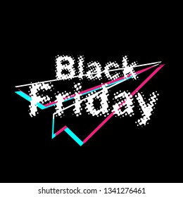 black friday, banner or background with glitch or retro style.