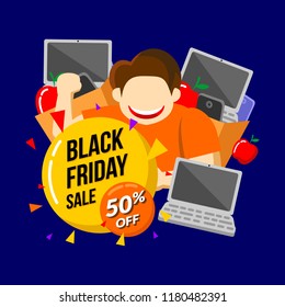 Black friday banner with bag full of stuff