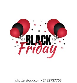 Black Friday banner with balloons and stars