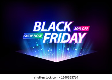 Black Friday Banner with Blue Light. Vector illustration