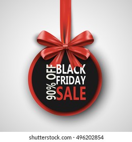 Black Friday banner with bow ribbon design template. Discount 90% special off sale. Shopping black friday promotion poster. Vector illustration black friday label concept eps10