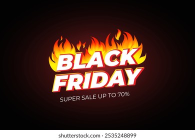 Anuncio del Black Friday. Texto en llamas aislado sobre fondo oscuro. Anuncio de Web oscuro para la venta del viernes negro. Concepto de publicidad para la oferta de temporada.