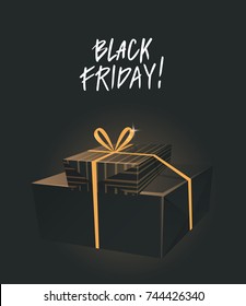 Black Friday banner concept. Presents wrapped in an elegant wrapping paper. Vector cartoon style elements and handwritten text.