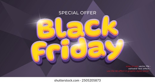 Black friday banner design with 3d style editable text effect