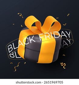Black Friday banner design with 3D gift icons. Isolated vector illustration for promotion and advertising.