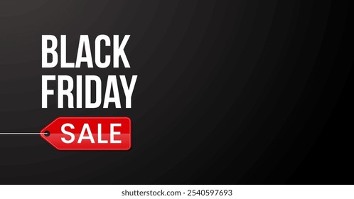 Black Friday banner design with hanging sales tag. black Friday November banner or graphic design. creative black Friday banner with dark background discount or deal tag banner design