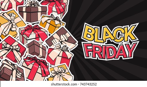 Black Friday Banner Design With Present And Gift Boxes On Background Shopping Poster Concept Vector Illustration