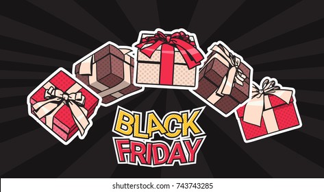 Black Friday Banner Design With Present And Gift Boxes On Background Shopping Poster Concept Vector Illustration