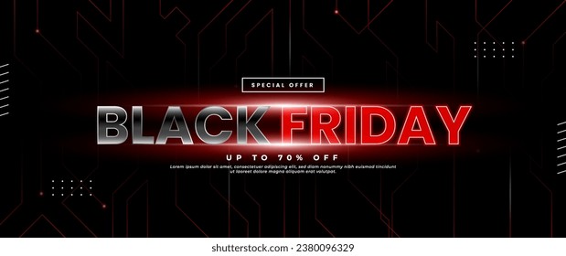 Black Friday banner design in black and red with light elements