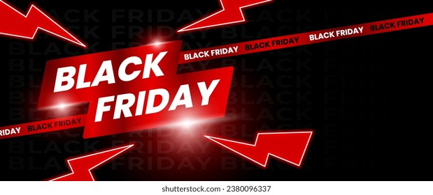 Black Friday banner design in black and red with light elements