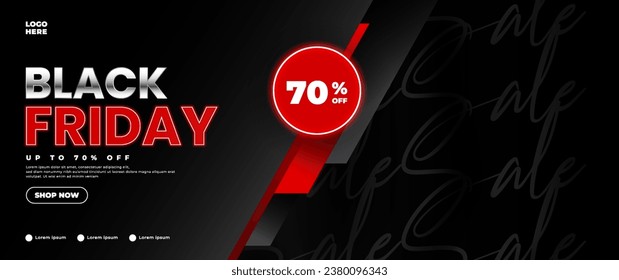 Black Friday banner design in black and red with light elements