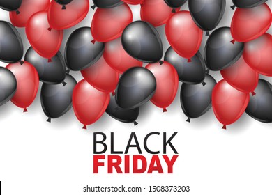 Black Friday banner design template. Big sale advertising promo concept with balloons and typography text. Vector illustration.