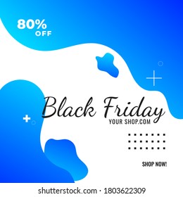 Black friday banner design template with blue and dark fluid or liquid shape for your social media, poster or flyer