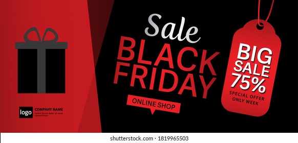 Black Friday Banner design template. Red sale banner, ads, web banner for social media, vector illustration