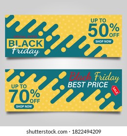 Black Friday banner design template on yellow background. Vector illustration