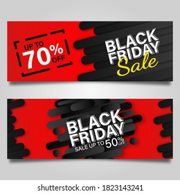 Black Friday banner design template on red background. Vector illustration