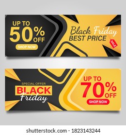 Black Friday banner design template on yellow background. Vector illustration