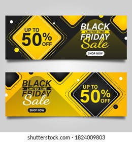 Black Friday banner design template on black and yellow background. Vector illustration