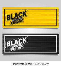 Black Friday Banner Design-Vorlage auf schwarz-gelbem Hintergrund. Vektorgrafik