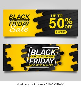 Black Friday banner design template on black and yellow background. Vector illustration